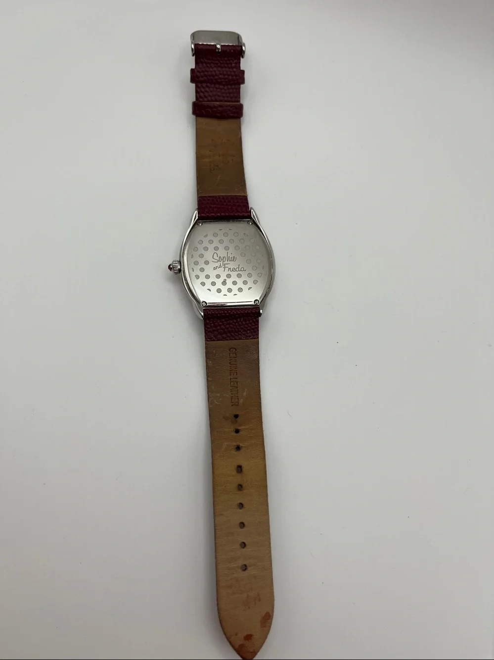 Women's Burgundy Leather Strap Crystal-Trim Watch